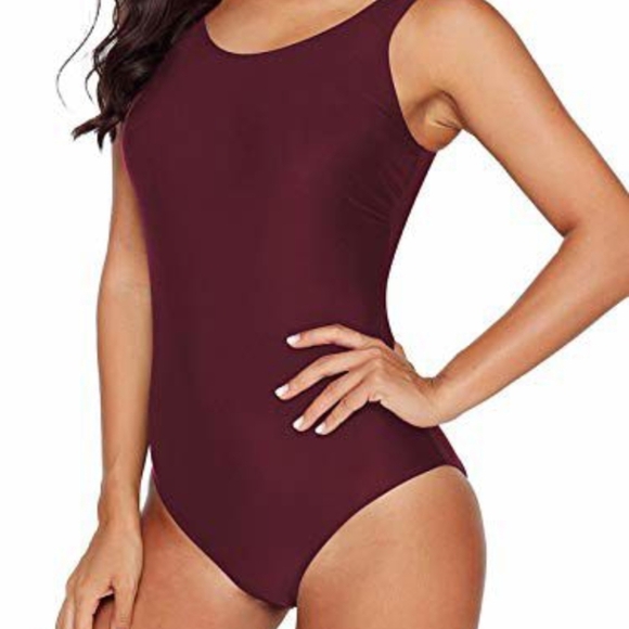 Burgundy/Wine One Piece Swimsuit with Classic Design, Criss Cross Back, New - Picture 2 of 3